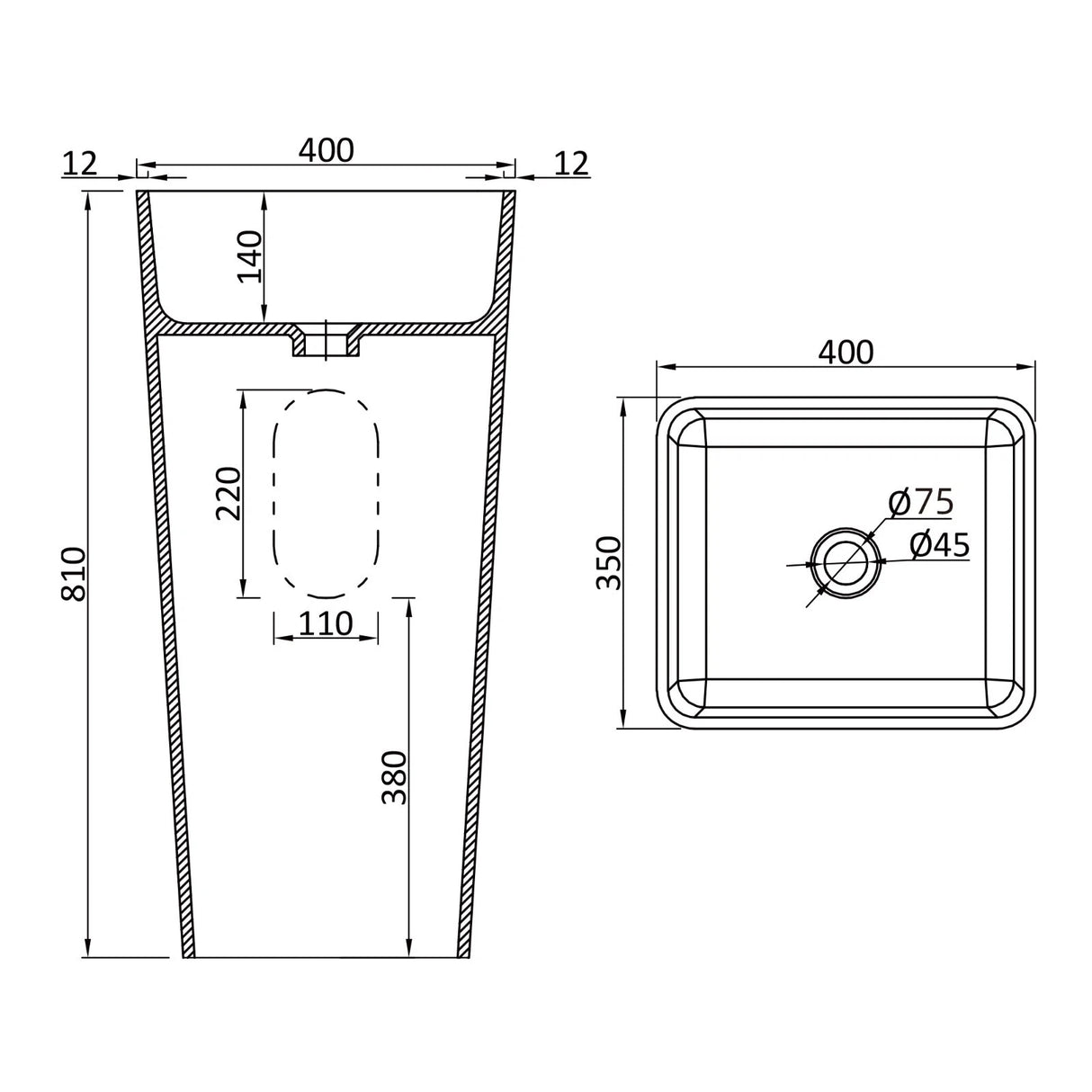 lavabo de diseño glasvilla freestanding Col31 de mineral compuesto lavabo BTH: 40x35x82cm