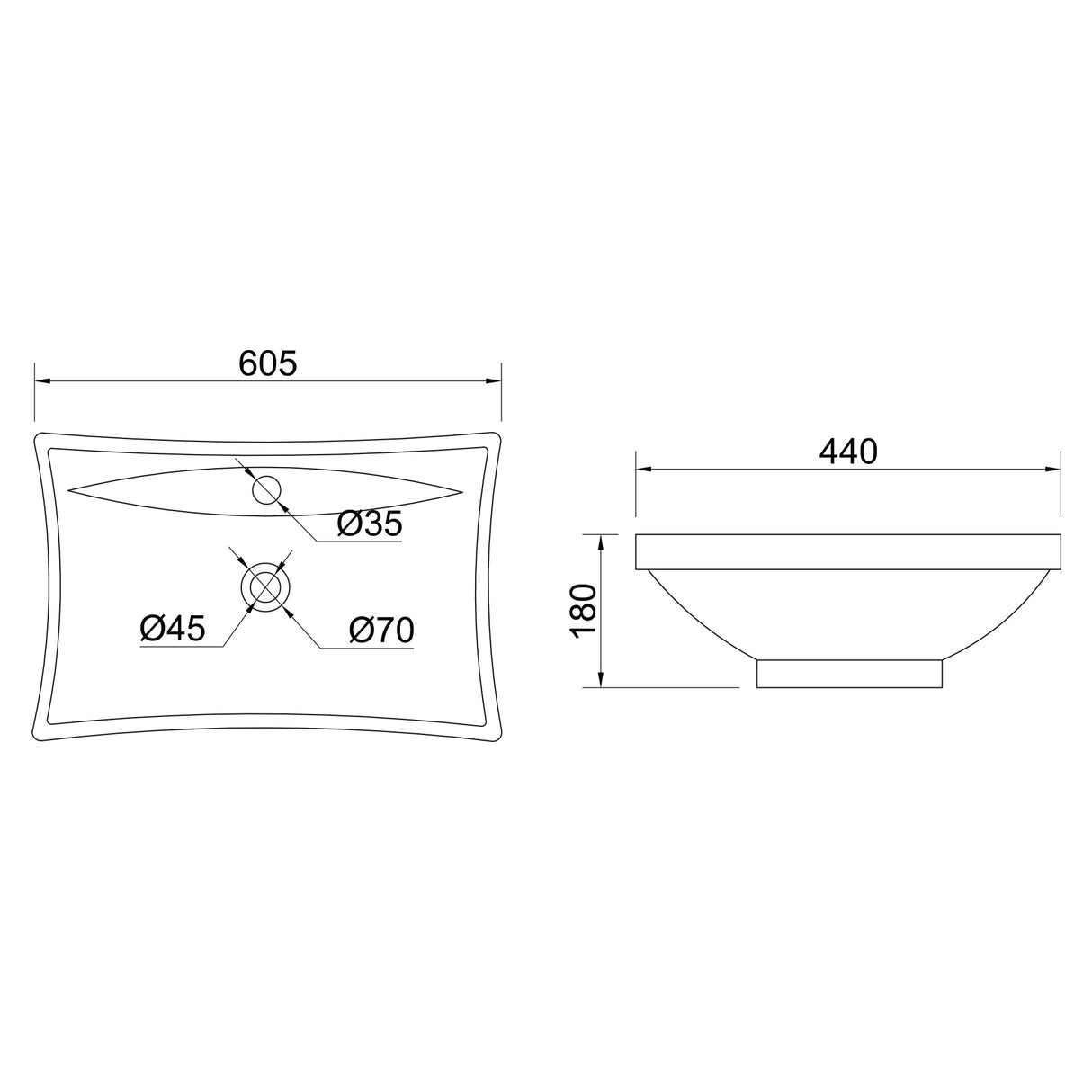 glasvilla lavabo de encimera lavabo colgante BTH: 60x44x18cm blanco de cerámica con recubrimiento nano Bruselas709