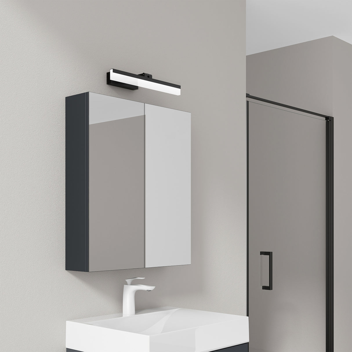 glasvilla Espejo armario de baño con iluminación armario de baño con lámpara de espejo lámpara de espejo 180° giratoria LED lámpara de baño Luxaris