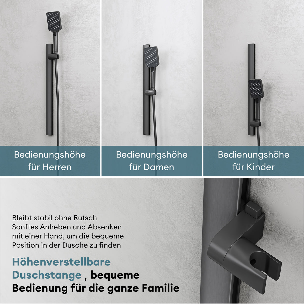 Système de douche Glasvilla avec pommeau de douche effet pluie, 3 jets, pommeau de douche réglable en hauteur avec bec inférieur en aluminium, système de douche 10