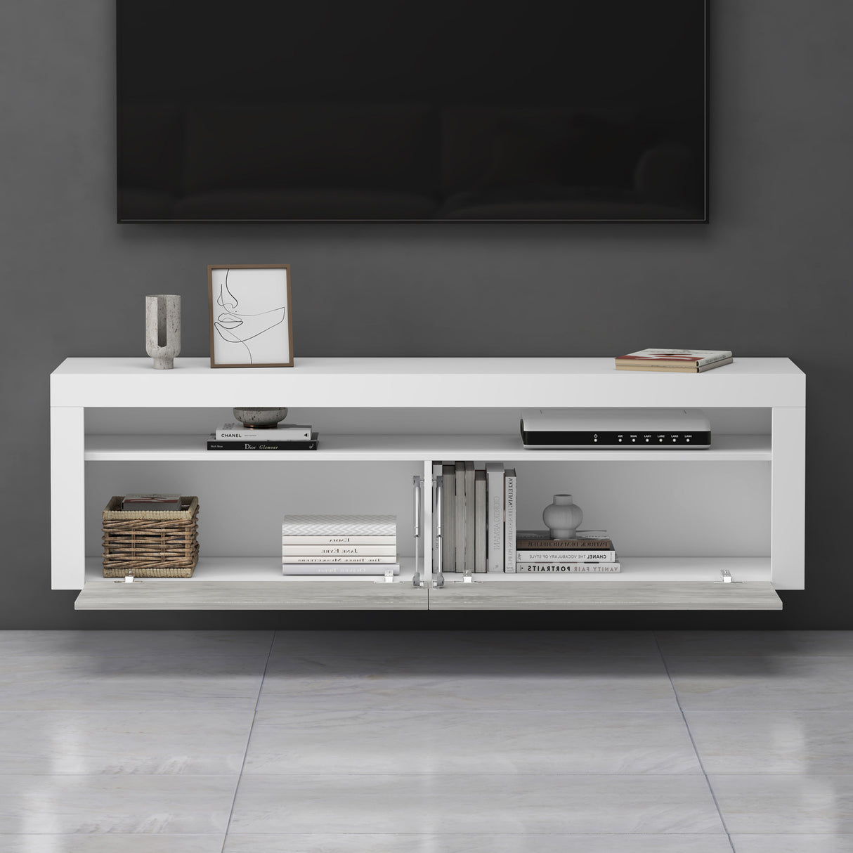 glasvilla Mobile TV per Televisore 160x40x46cm Armadietto per TV con 2 Ante Armadietto Basso Soft-close per Soggiorno, Sala da Pranzo, Camera da Letto Fernsehschrank01