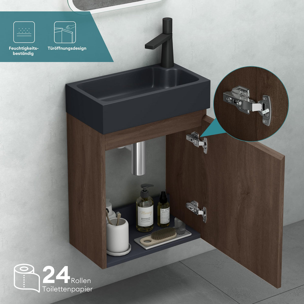 conjunto de muebles de baño glasvilla compuesto por lavabo en antracita mate y mueble bajo lavabo BTH: 46x26x63cm Pisa02