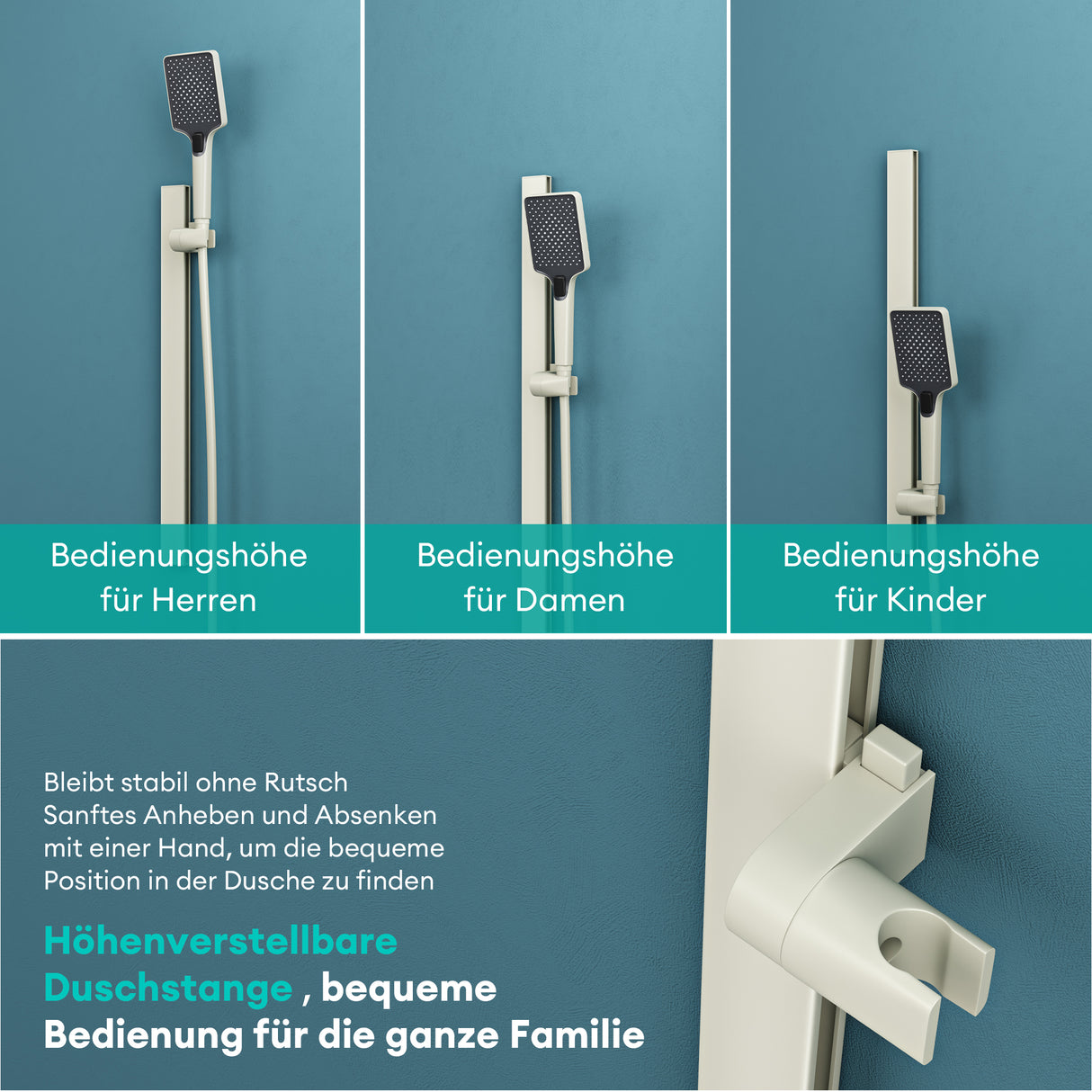 Système de douche Glasvilla avec pommeau de douche effet pluie, 3 jets, pommeau de douche réglable en hauteur avec bec inférieur en aluminium, système de douche 10