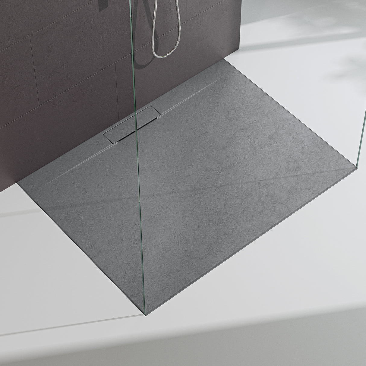 Receveur de douche Glasvilla pour cabine de douche, plat, rectangulaire, gris béton, en fonte minérale Lyra de haute qualité.