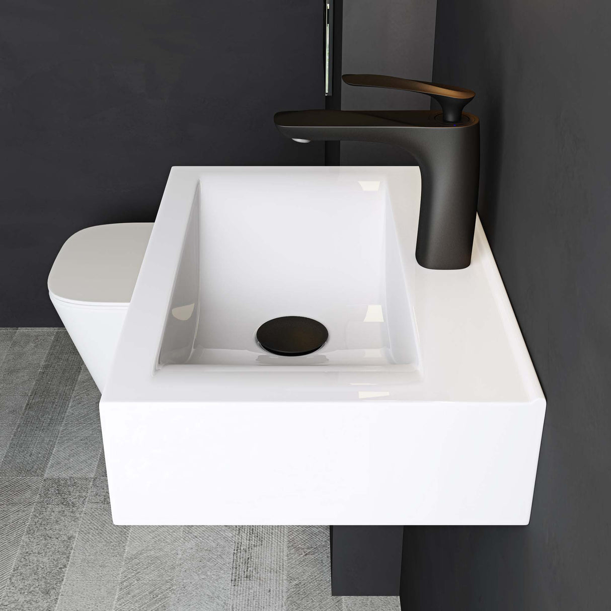 glasvilla lavabo sobre encimera, BTH: 45x30,5x10,5cm, en blanco, de cerámica, cuadrado, con recubrimiento nano/efecto loto Brüssel118c