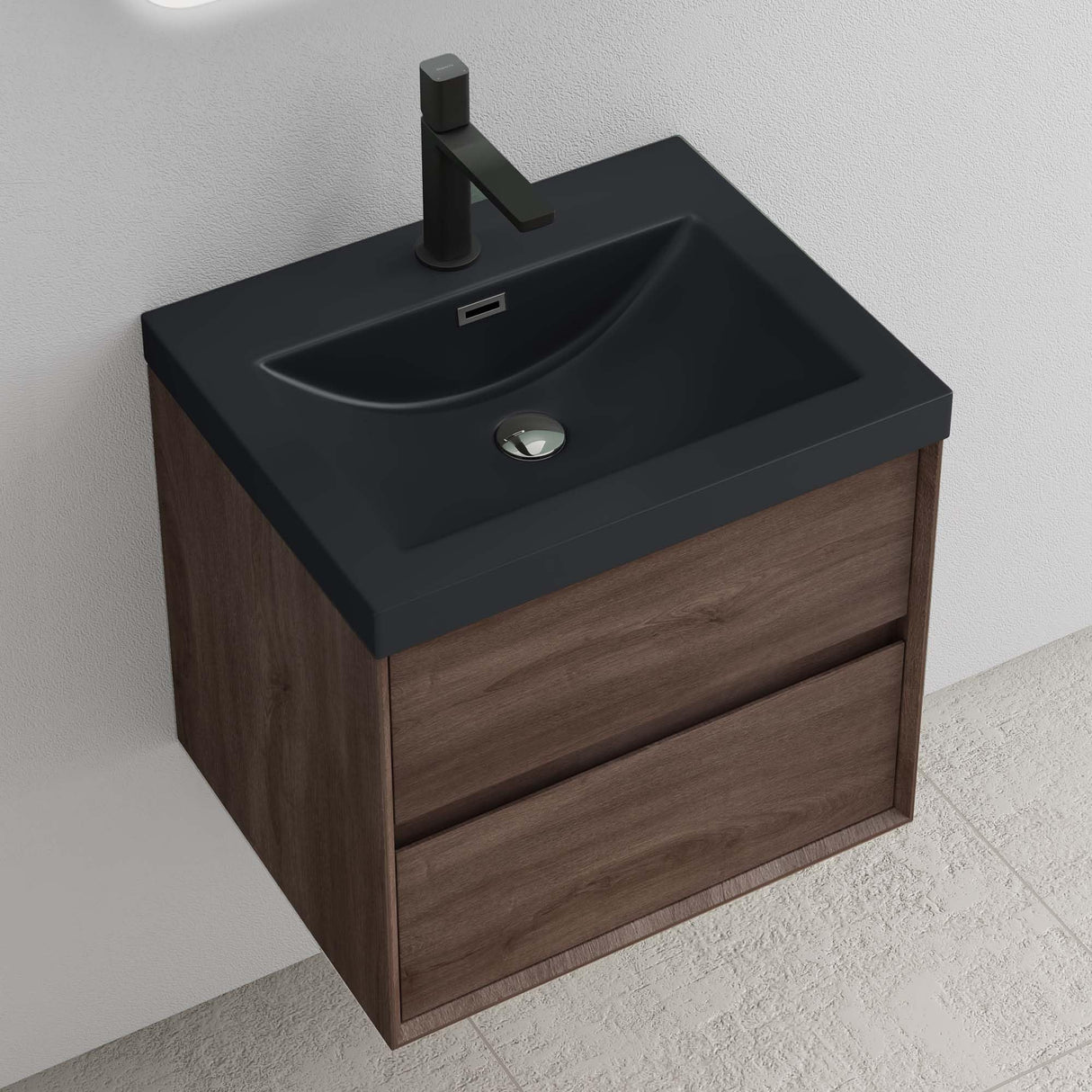 glasvilla Ensemble de Meubles de Salle de Bain Meuble Sous-Vasque 2 Tiroirs avec Fermeture en Douceur avec Lavabo en Anthracite Mat en Solid Surface Rimo