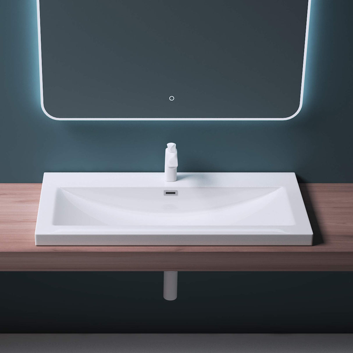 glasvilla lavabo lavabo empotrado cuenco de lavabo mueble de lavabo mineral rectangular 1 orificio para grifo función de desbordamiento Col01