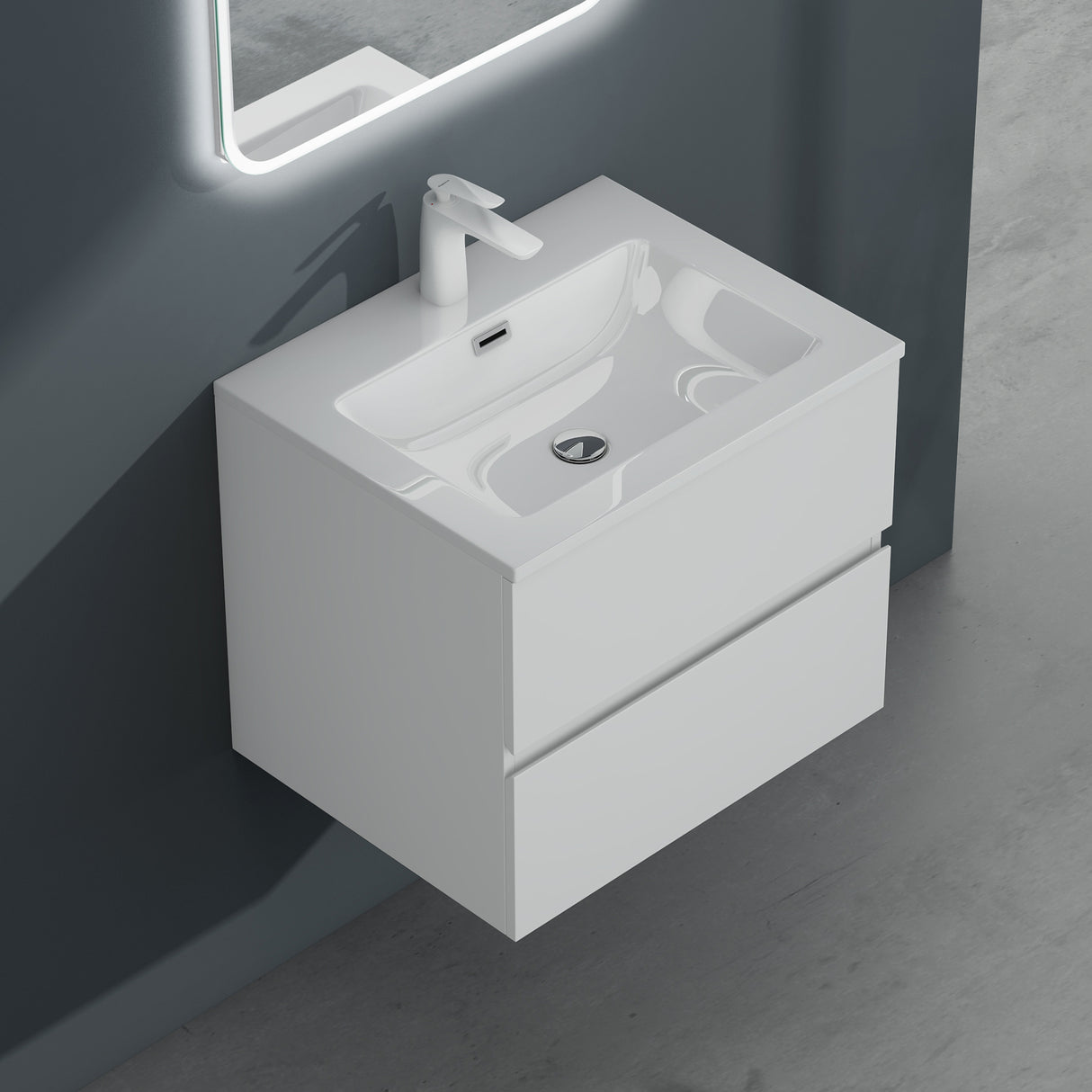 glasvilla Mobile Bagno Sospeso con 2 Cassetti Soft-close Mobiletto Bagno Include Lavabo da Marmo Fuso Aqualis