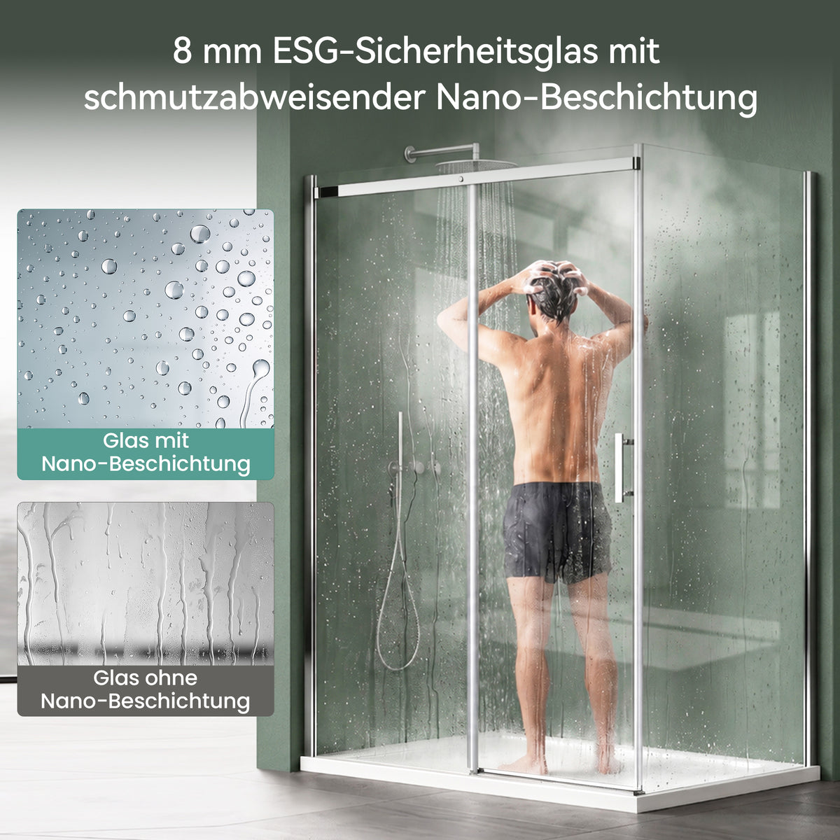 Glasvilla Duschkabine Duschabtrennung 8mm Sicherheitsglas mit NANO Eck-Dusche mit Schiebetür Ravenna18