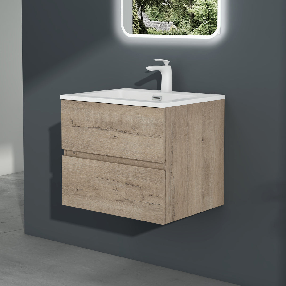 glasvilla Mobile Bagno Sospeso con 2 Cassetti Soft-close Mobiletto Bagno Include Lavabo da Marmo Fuso Aqualis