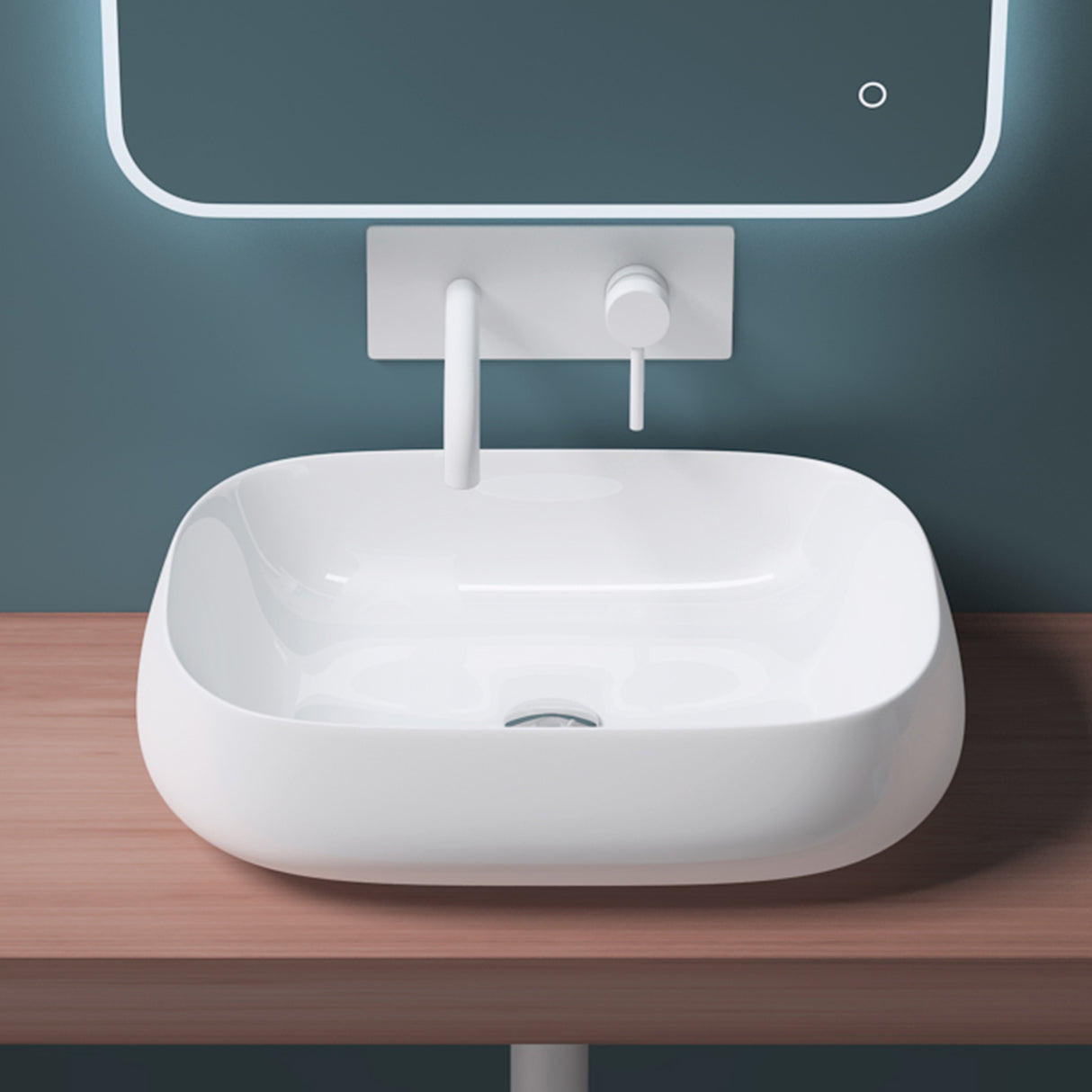 glasvilla Lavabo da Appoggio in Ceramica Lavandino Bagno Bianco con Nano Rivestimenti