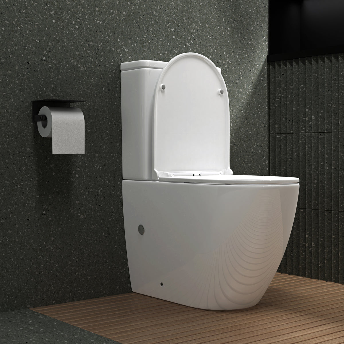 glasvilla Stand WC mit Spülkasten spülrandloses-WC bodenstehende-Toilette aus Keramik, weiß/matt schwarz 36x63x82cm, mit Absenkautomatik, inkl. Spülkasten, Stand179T