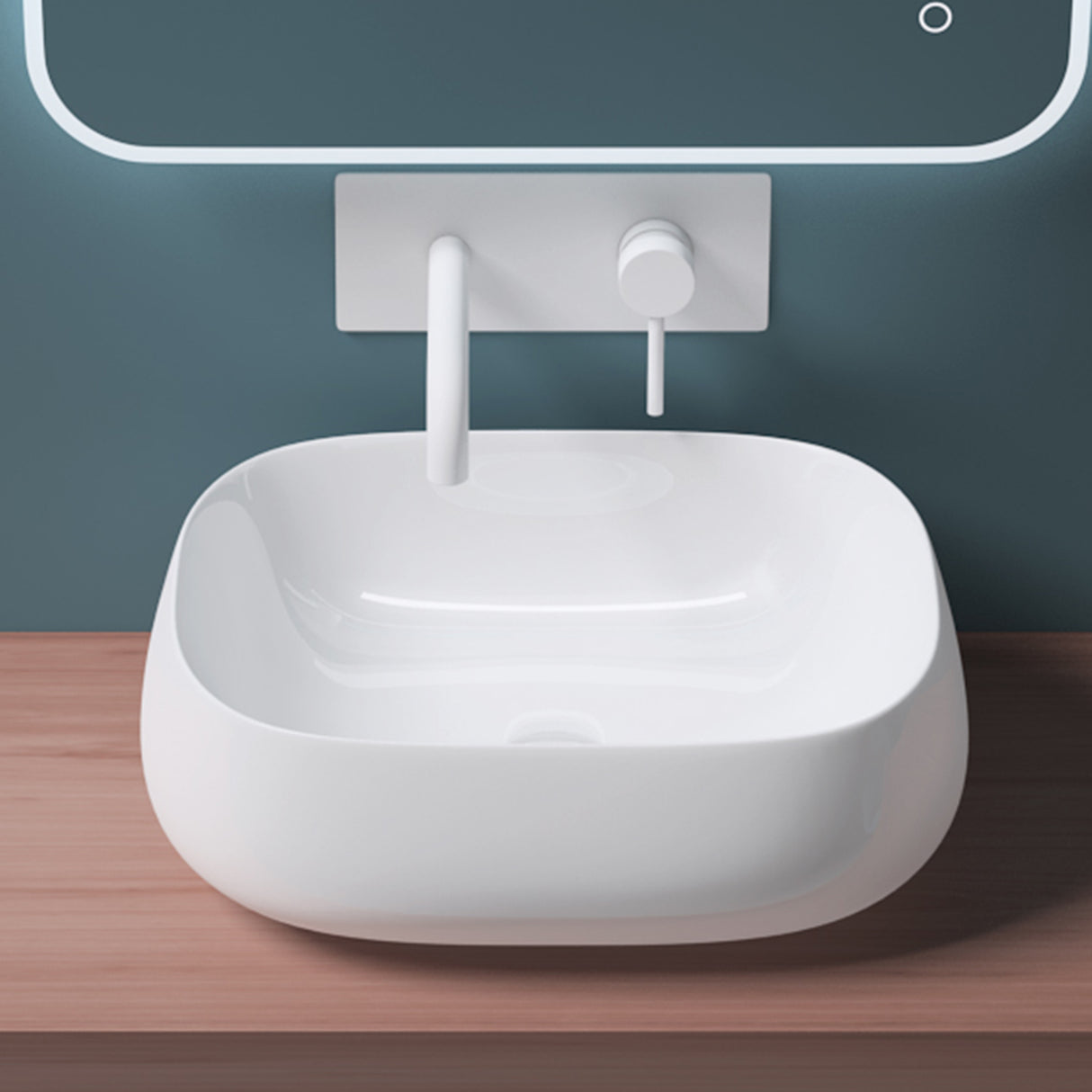 glasvilla Lavabo da Appoggio in Ceramica Lavandino Bagno Bianco con Nano Rivestimenti