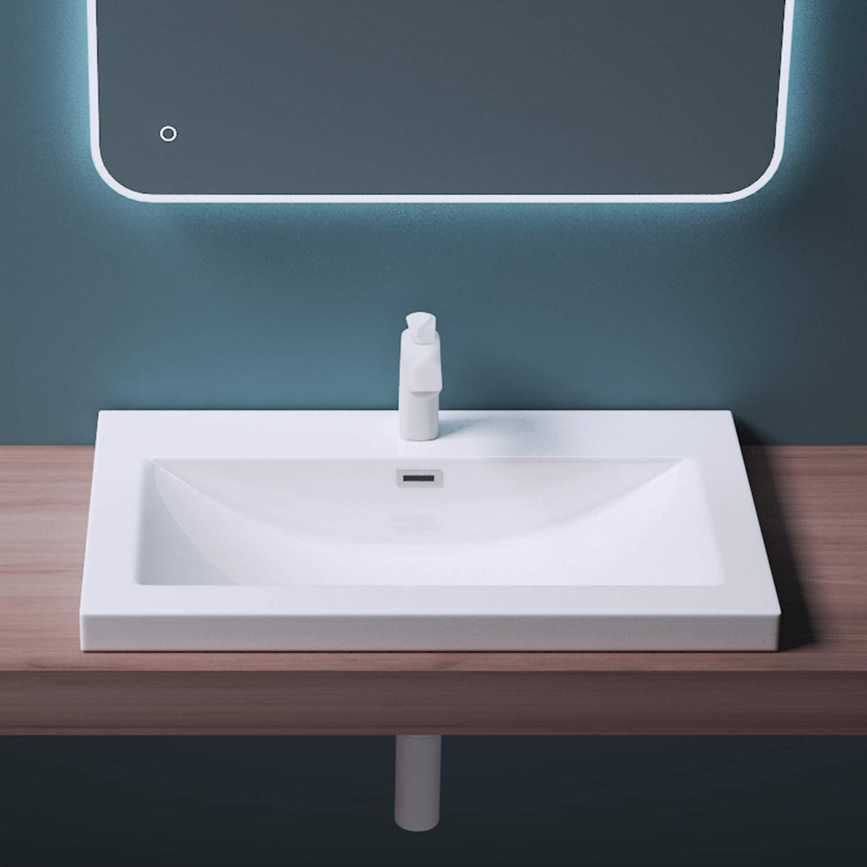 glasvilla lavabo lavabo empotrado cuenco de lavabo mueble de lavabo mineral rectangular 1 orificio para grifo función de desbordamiento Col01