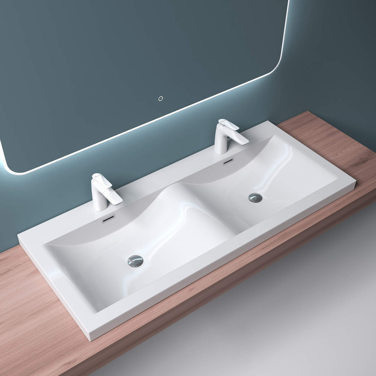 glasvilla lavabo de encastre lavabo 2 tinas mineral de resina rectangular 2 orificios para grifos función de desbordamiento Col03