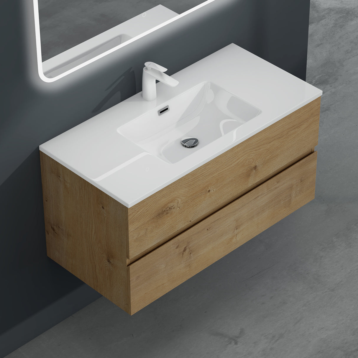 glasvilla Mobile Bagno Sospeso con 2 Cassetti Soft-close Mobiletto Bagno Include Lavabo da Marmo Fuso Aqualis
