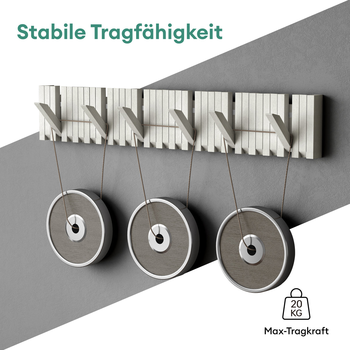 glasvilla Kleiderhaken Wandgarderobe Wandhaken aus Holz Garderobe mit 7 magnetischen Klapphaken Garderobenleiste Garderobenhaken Twigro-01