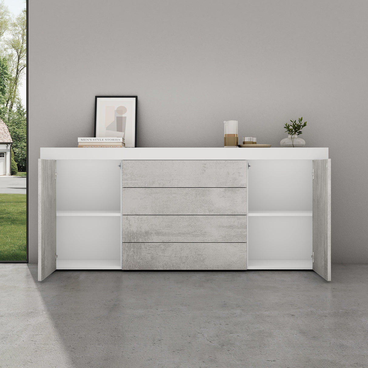 glasvilla Aparador Almacenamiento BTH: 167x36x70 cm con 2 Armarios y 4 Cajones Comoda Mueble Armario03