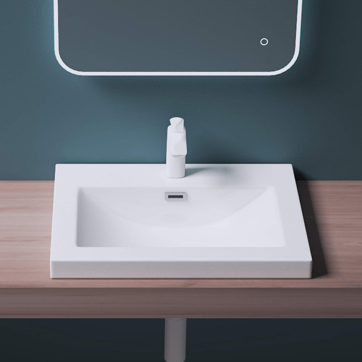 glasvilla lavabo lavabo empotrado cuenco de lavabo mueble de lavabo mineral rectangular 1 orificio para grifo función de desbordamiento Col01