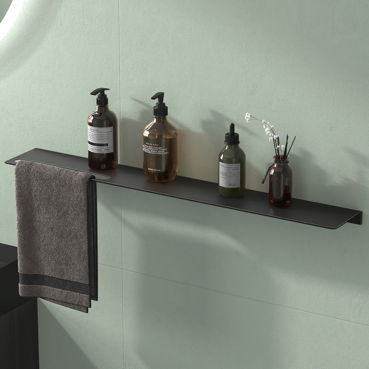 glasvilla Mensola da Parete Multifunzionale, Mensola per Doccia in Alluminio con Portasciugamani Mensola da Appendere per Bagno e Cucina, Reglo-06