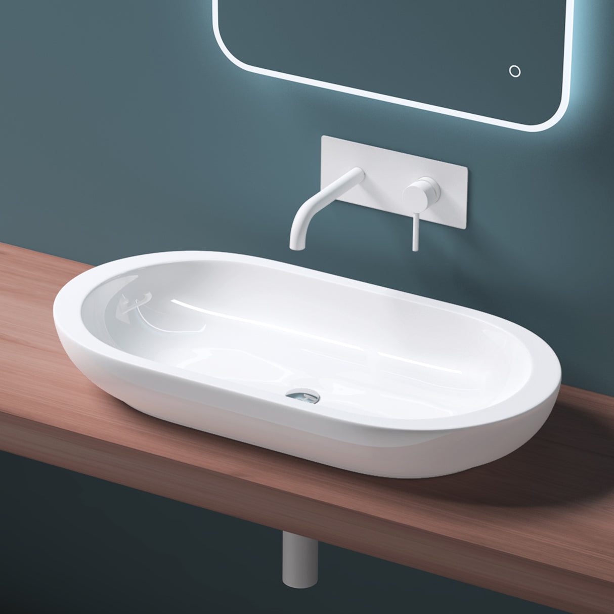 glasvilla Lavabo da Appoggio in Ceramica Lavandino Bagno Bianco Nano Rivestimenti inclusi