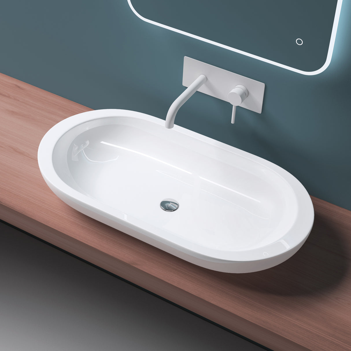 glasvilla Lavabo da Appoggio in Ceramica Lavandino Bagno Bianco Nano Rivestimenti inclusi