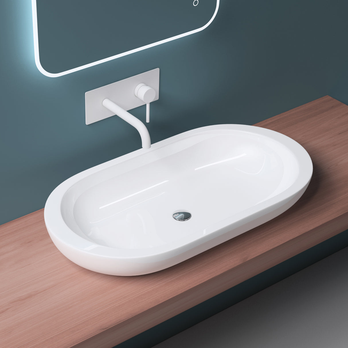 glasvilla Lavabo da Appoggio in Ceramica Lavandino Bagno Bianco Nano Rivestimenti inclusi