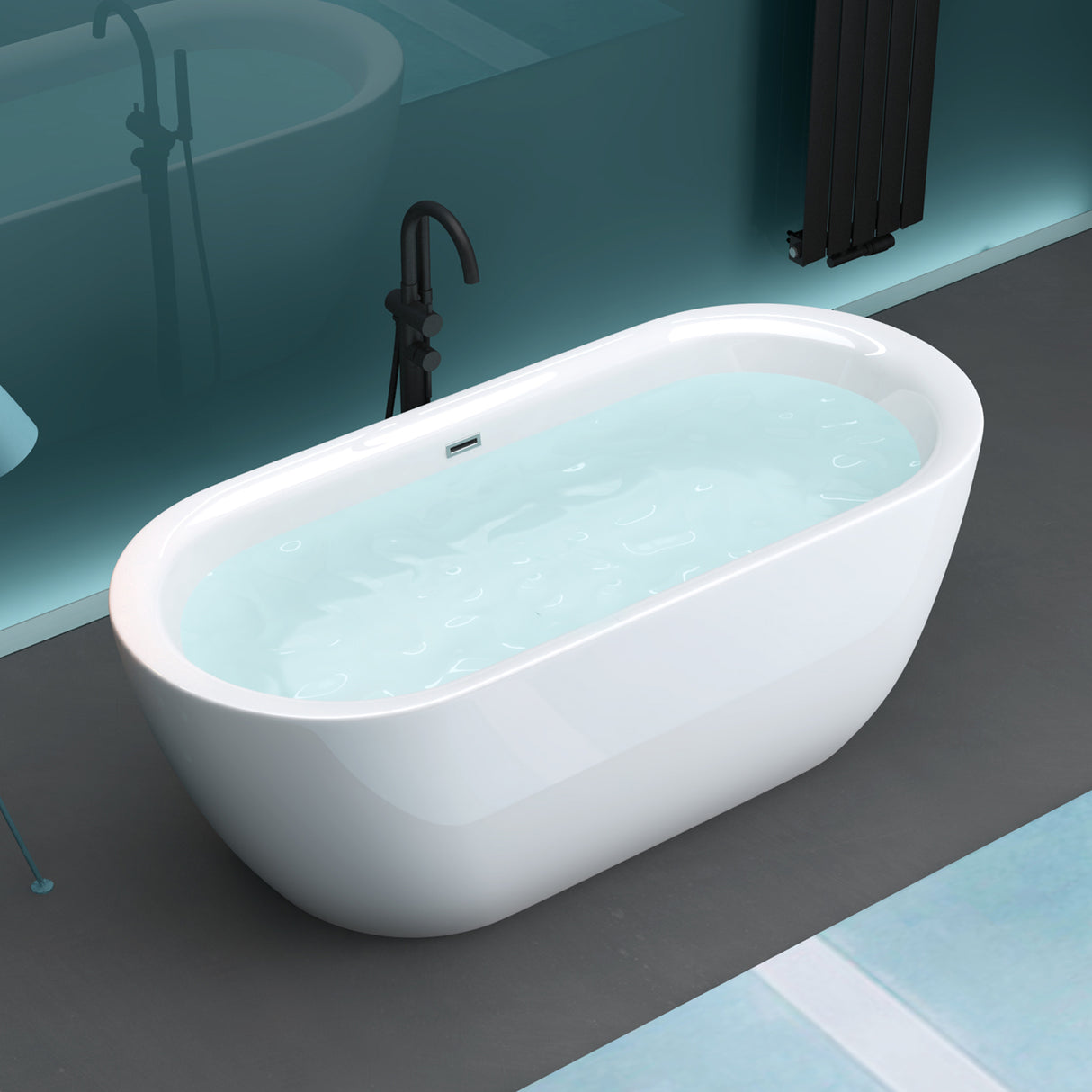 glasvilla Bañera Independiente Acrílico Ovalada Bañera de Acrílico de Pie incl. Kit de Drenaje Pop Up Blanco