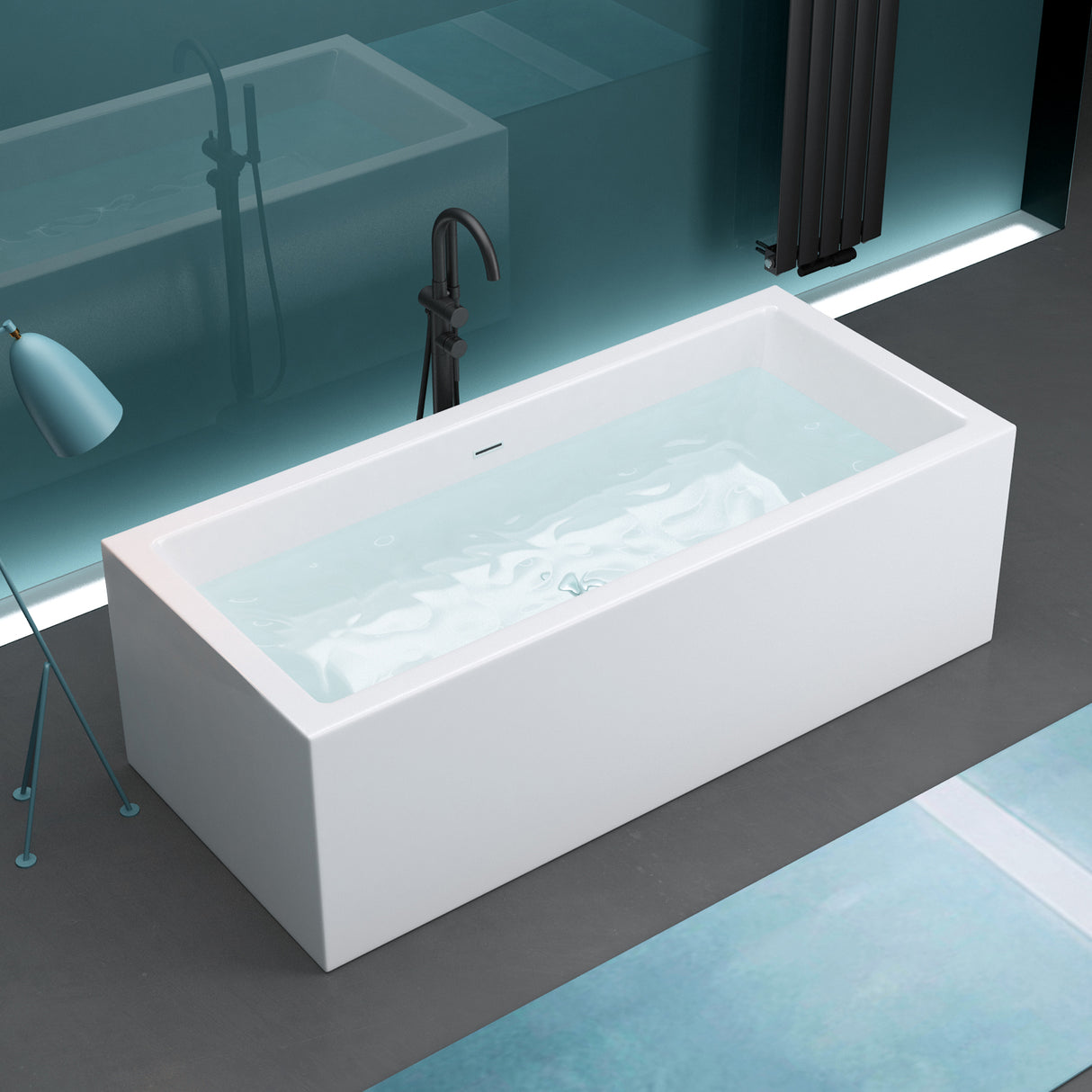 glasvilla freistehende Acryl-Badewanne Oval Standbadewanne Weiß inkl. Push-Open Ablaufgarnitur