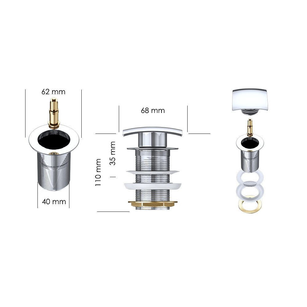 glasvilla Piletta di Scarico Valvola di Scarico Apertura Push Open Tappo per Lavabi DIN