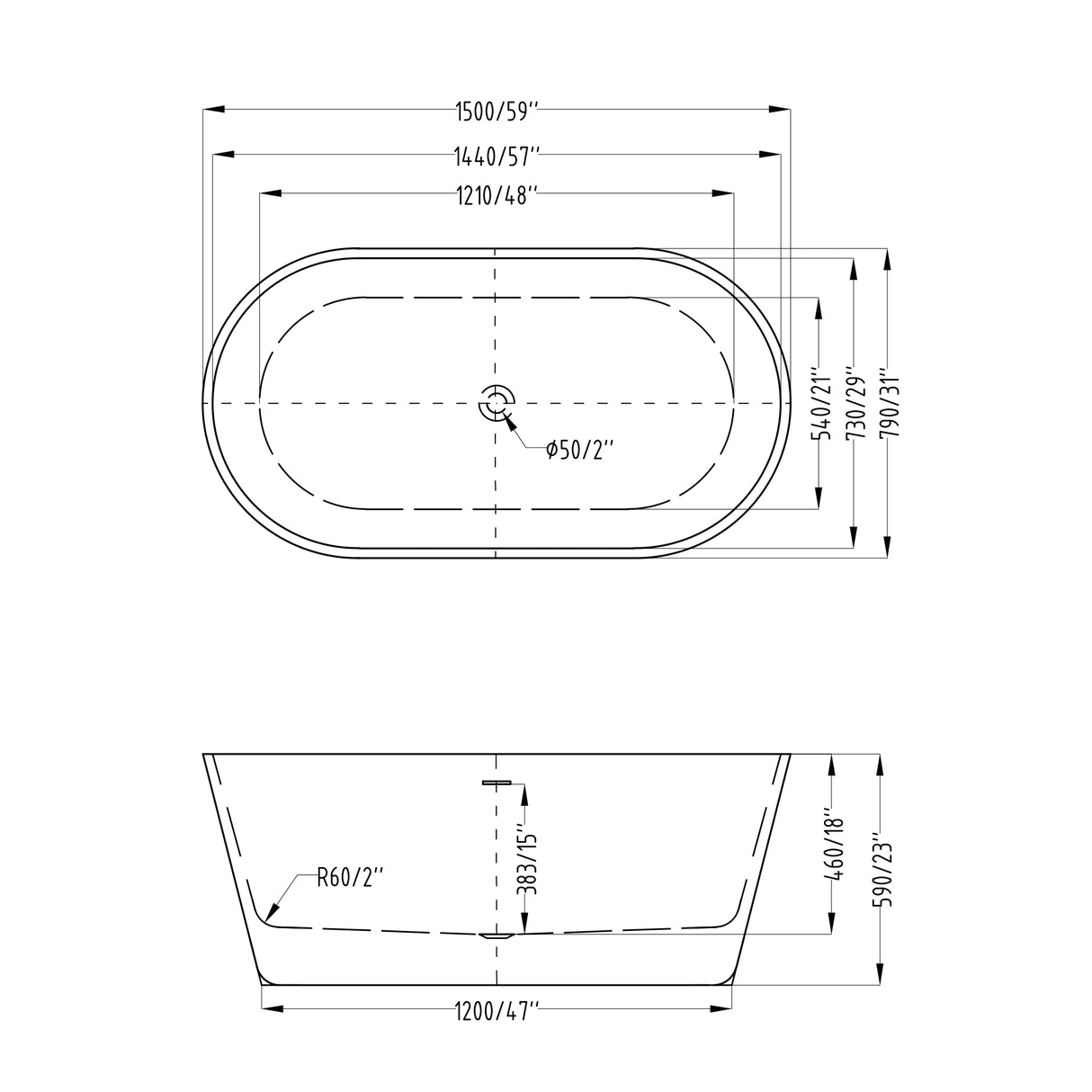 glasvilla Bañera Independiente Acrílico Ovalada Bañera de Acrílico de Pie incl. Kit de Drenaje Pop Up Blanco