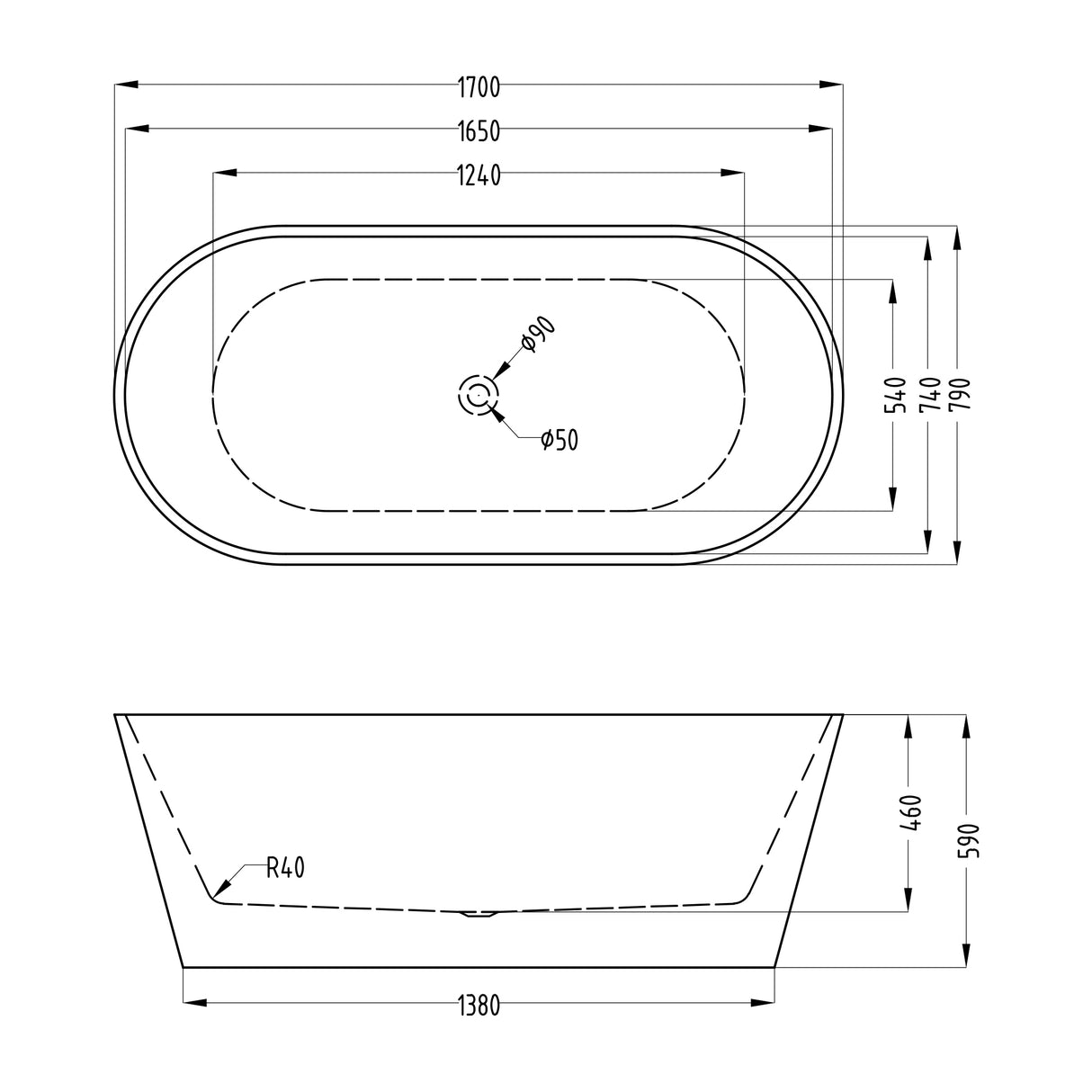 glasvilla Bañera Independiente Acrílico Ovalada Bañera de Acrílico de Pie incl. Kit de Drenaje Pop Up Blanco