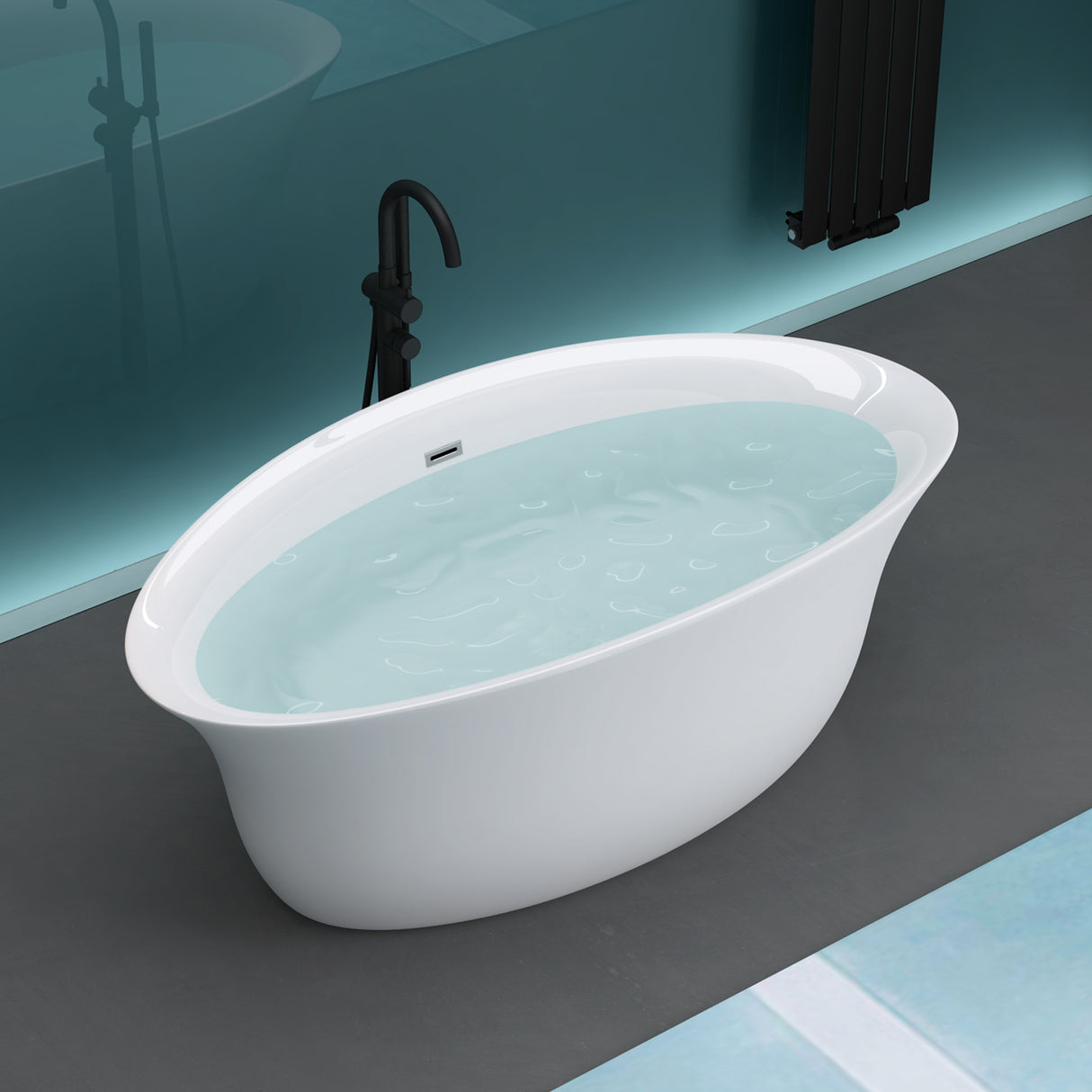 glasvilla Bañera Independiente Acrílico Ovalada Bañera de Acrílico de Pie incl. Kit de Drenaje Pop Up Blanco