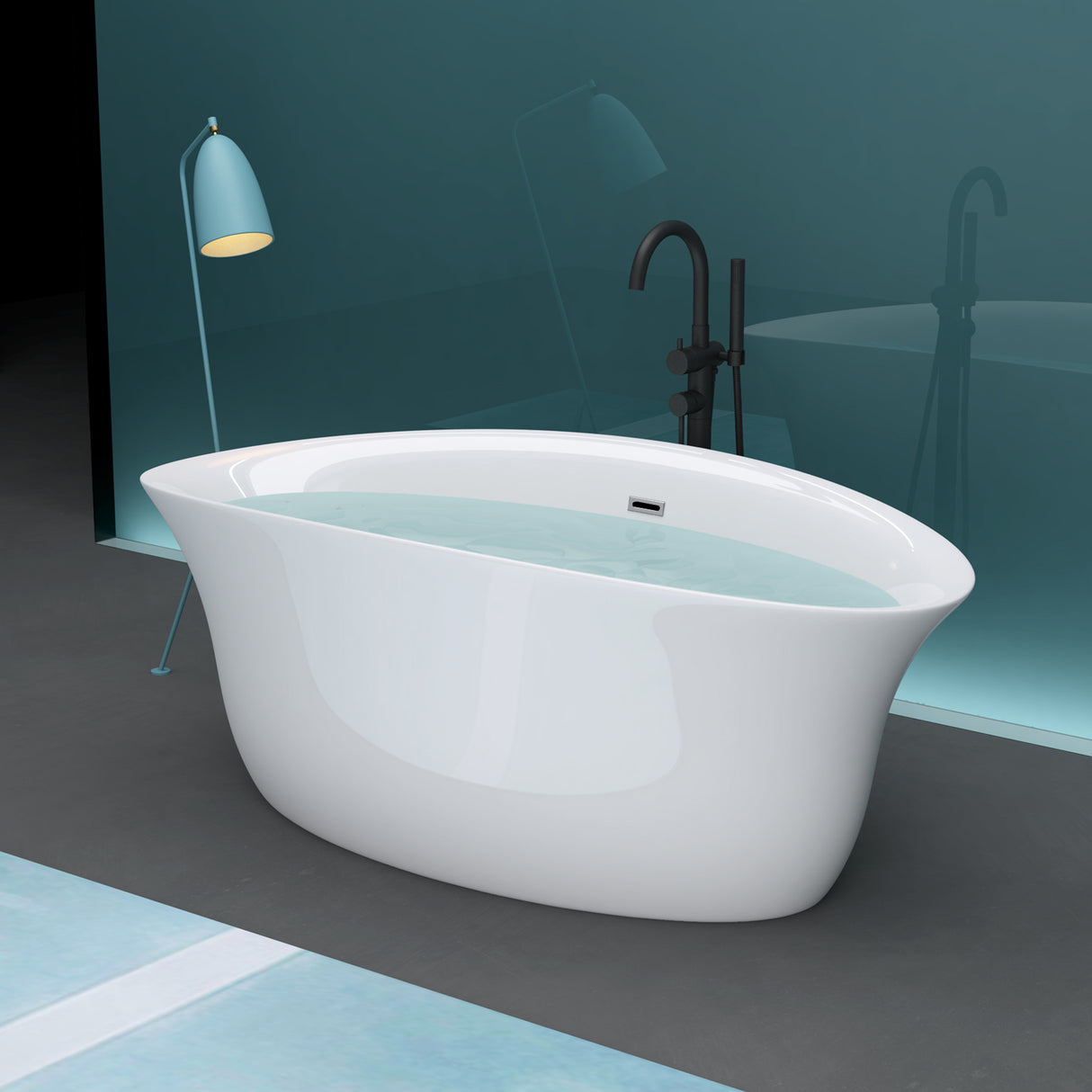 glasvilla Bañera Independiente Acrílico Ovalada Bañera de Acrílico de Pie incl. Kit de Drenaje Pop Up Blanco