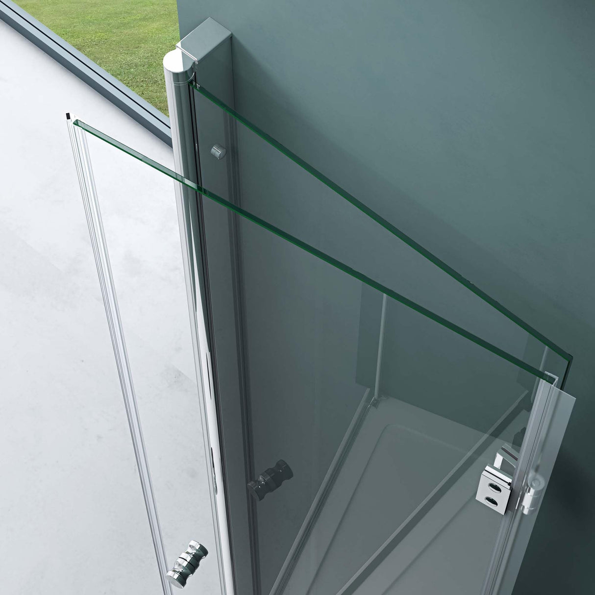 glasvilla Puerta de ducha Puerta de nicho ducha Separación de ducha Cabina de ducha con puerta plegable de giro vidrio de seguridad ESG incluida recubrimiento NANO en vidrio transparente y parcialmente esmerilado Teramo26K+MS