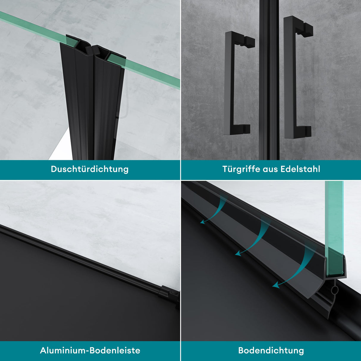 glasvilla Puerta de ducha Puerta de nicho ducha Separación de ducha Cromo y Negro Cabina de ducha Puerta oscilante 180° Doble puerta 8mm ESG Recubrimiento Nano Cristal transparente con mecanismo de elevación y descenso Teramo66