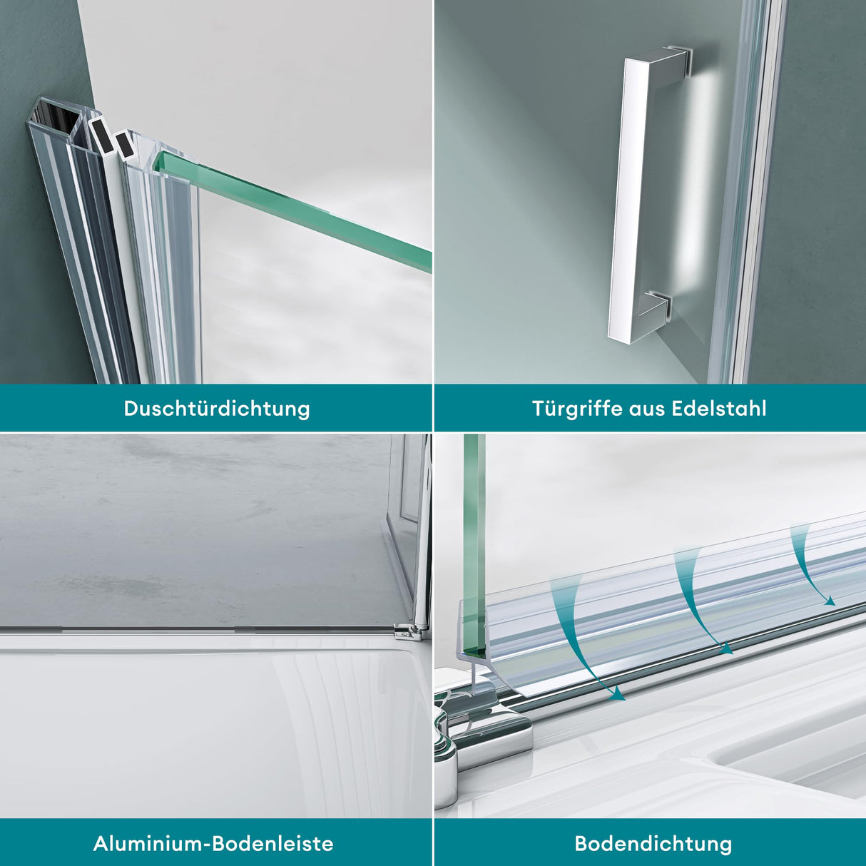 glasvilla Puerta de ducha Puerta de nicho Ducha Separación de ducha Cabina de ducha Puerta oscilante 180° vidrio de seguridad ESG con mecanismo de elevación y descenso vidrio claro y satinado rayas Teramo24K+MS D Nuevo