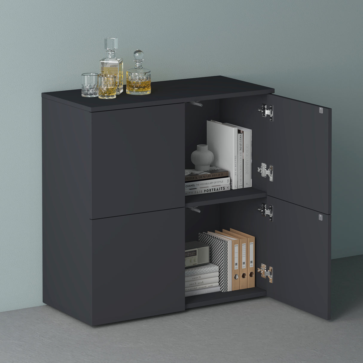 glasvilla Mobile Contenitore con 4 ante e 4 vani per Soggiorno, Sala da Pranzo, Camera da Letto Schrank04