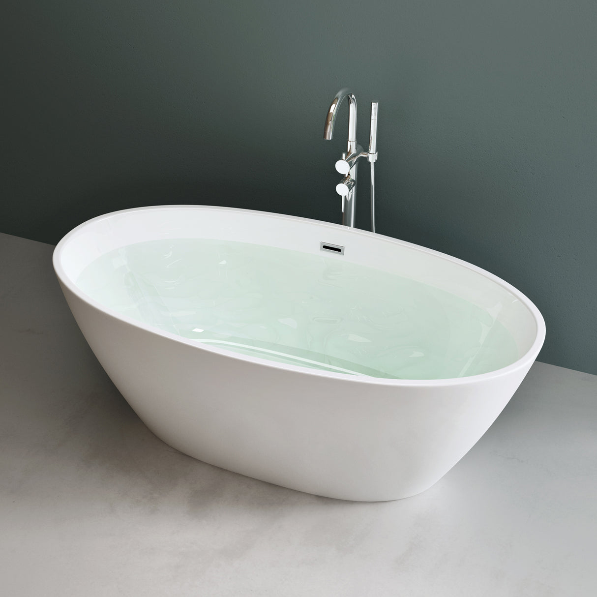 glasvilla Bañera Independiente Acrílico Ovalada Bañera de Acrílico de Pie incl. Kit de Drenaje Pop Up Blanco