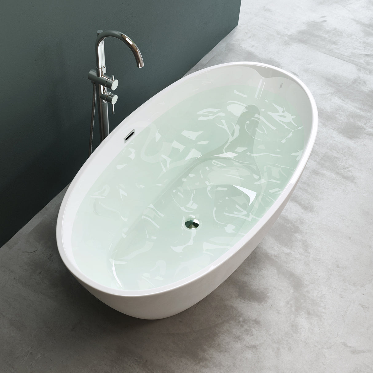 glasvilla Bañera Independiente Acrílico Ovalada Bañera de Acrílico de Pie incl. Kit de Drenaje Pop Up Blanco