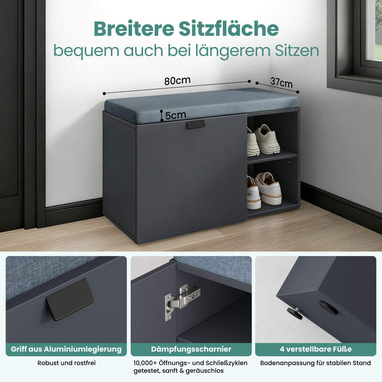 glasvilla Panchina Scarpiera con Cuscino, Ripiani Regolabile, Maniglia in Lega di Alluminio, Scarpiera con Seduta Salvaspazio da Ingresso, Corridoio, Zitta-01