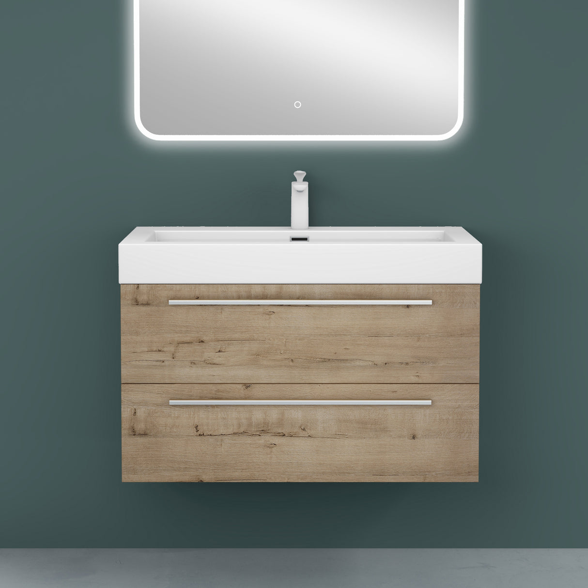 Ensemble de meubles de salle de bain Glasvilla comprenant un meuble-lavabo avec meuble bas et vasque en fonte minérale Quadratto