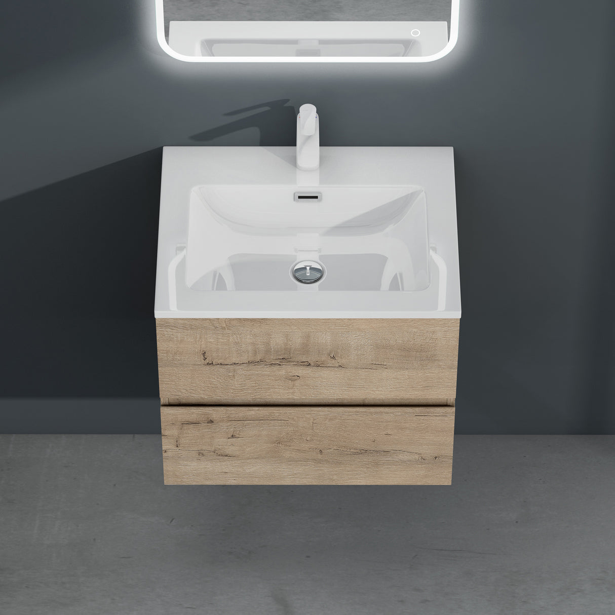 glasvilla Mobile Bagno Sospeso con 2 Cassetti Soft-close Mobiletto Bagno Include Lavabo da Marmo Fuso Aqualis