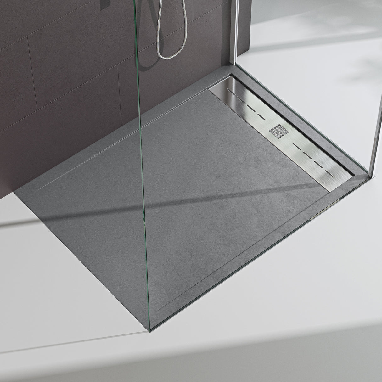 Piatto doccia Glasvilla Piatto doccia per box doccia piatto rettangolare grigio cemento in ghisa minerale di alta qualità Corvus