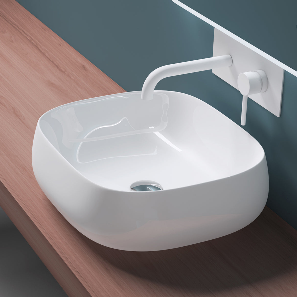 glasvilla Lavabo da Appoggio in Ceramica Lavandino Bagno Bianco con Nano Rivestimenti