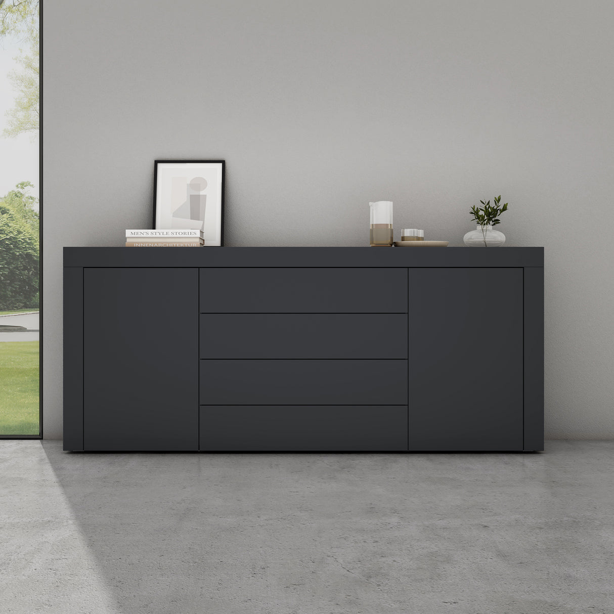 glasvilla Aparador Almacenamiento BTH: 167x36x70 cm con 2 Armarios y 4 Cajones Comoda Mueble Armario03