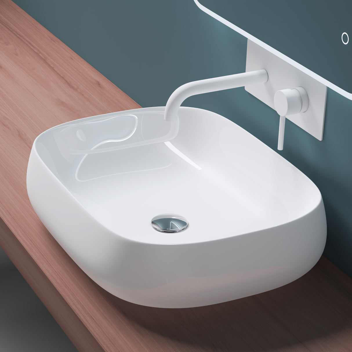 glasvilla Lavabo da Appoggio in Ceramica Lavandino Bagno Bianco con Nano Rivestimenti