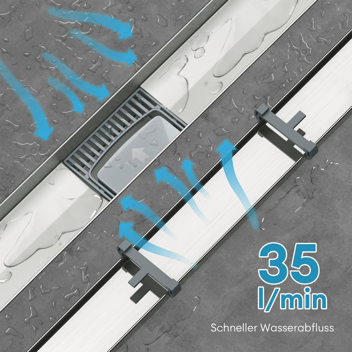 glasvilla Duschrinne desagüe de suelo de acero inoxidable | conjunto completo de canal de desagüe para baño | desagüe apto para azulejos 35L/min | filtro de pelo KE110