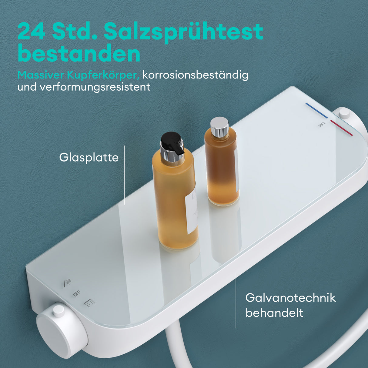sistema de ducha glasvilla con termostato, conjunto completo de grifería de ducha con bloqueo de seguridad, ducha regulable en altura con 3 tipos de chorro y salida inferior de latón sistema de ducha9