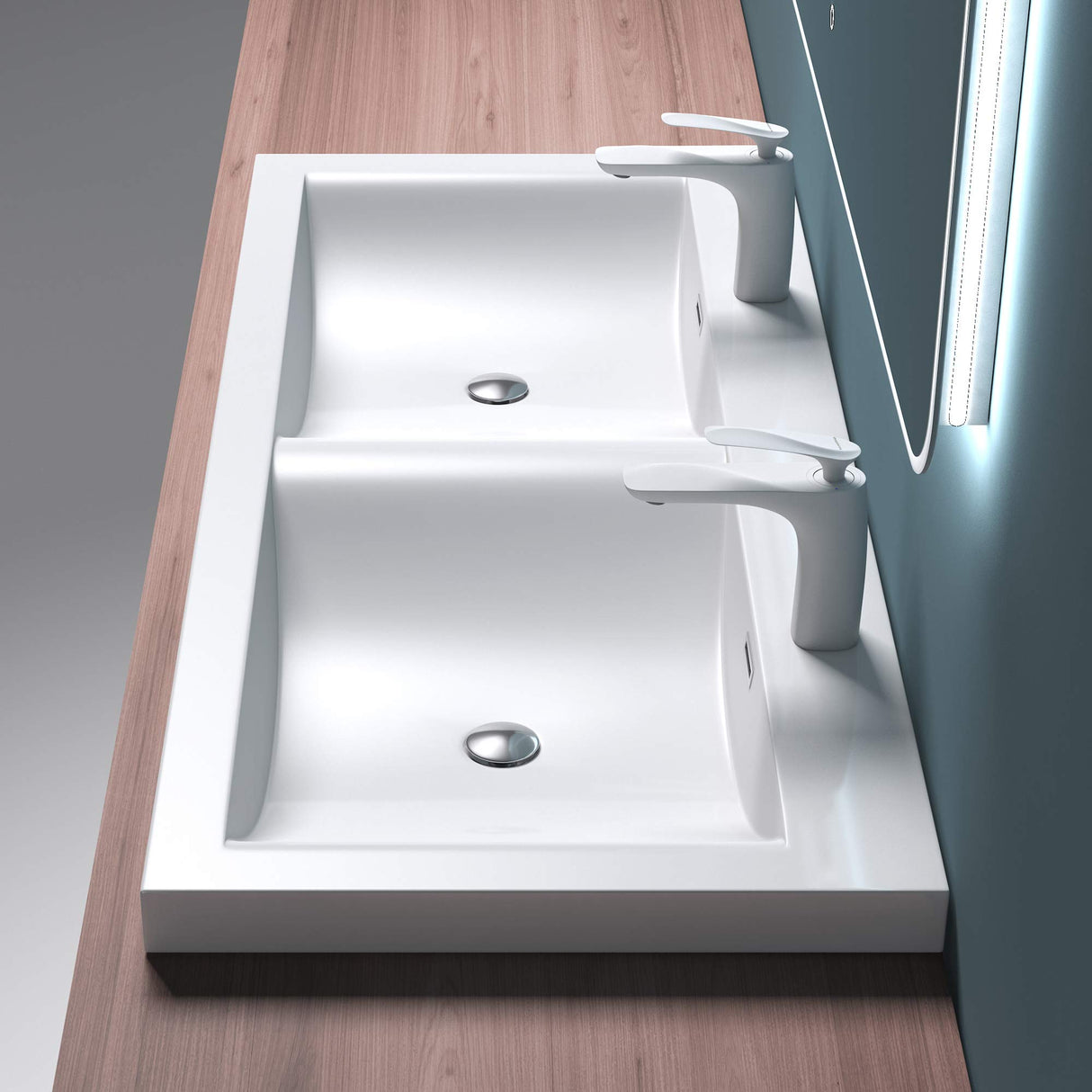 glasvilla lavabo de encastre lavabo 2 tinas mineral de resina rectangular 2 orificios para grifos función de desbordamiento Col03